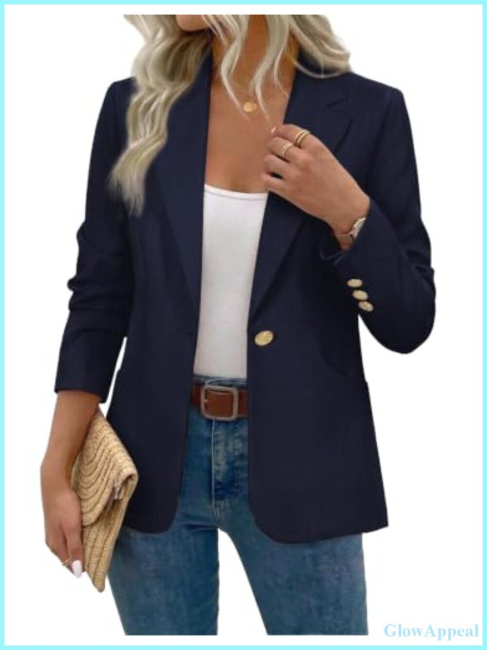 Women's Business Casual Blazer Long Sleeve Pockets One Button